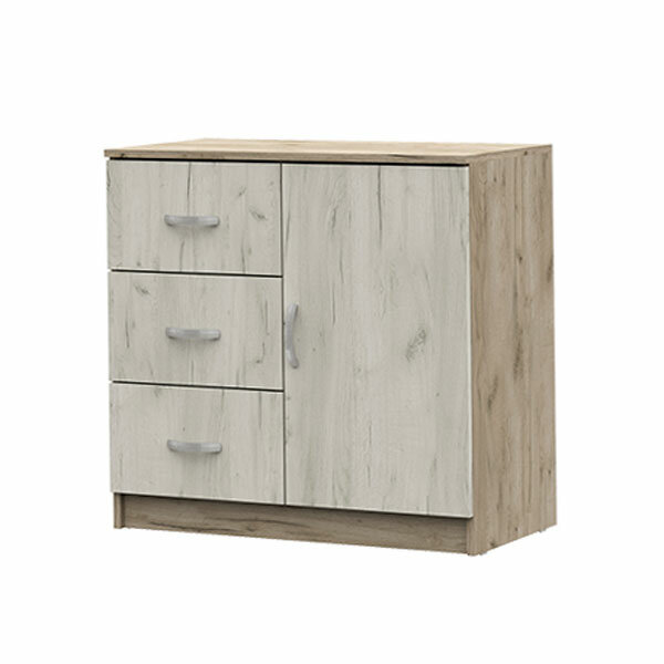 фото КМ 553М Бася ЛДСП комод 3 ящ. 1 ств. дуб крафт серый/дуб крафт белый