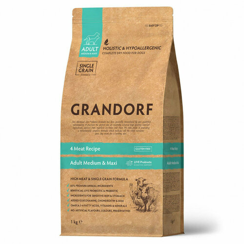 GRANDORF DOG 4 Meat PROBIOTIC MED&MAXI (4 мяса с пробиотиками для собак средних и крупных пород) (1 кг)