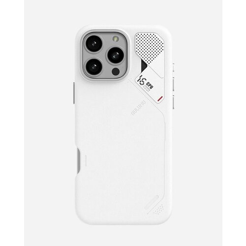 фото Чехол на айфон 16 про защитный с индикатором температуры, aulumu a16 vegan leather, magsafe, магнитный, белый