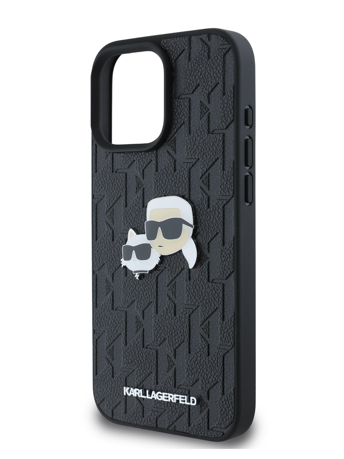 Lagerfeld для iPhone 16 Pro Max чехол PU Grained Monogram NFT Karl&Choupette metal Heads Hard Black