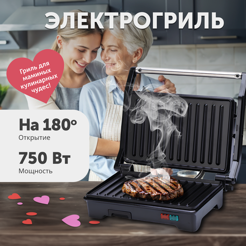 Электрический мини-гриль с режимом барбекю и антипригарным покрытием 750 Вт черный 2366₽