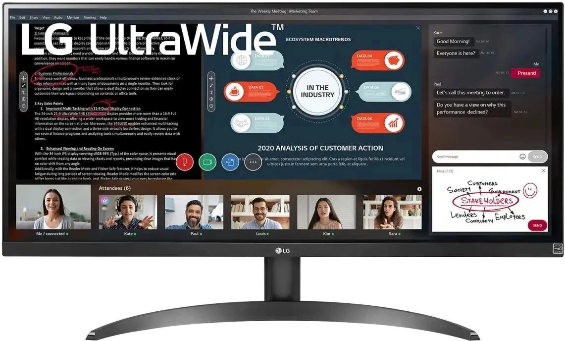 29" Монитор LG UltraWide 29WP500-B, 2560x1080, IPS, 75Гц, 2хHDMI, черный [29wp500-b. aruz]