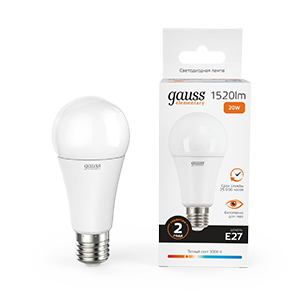 Лампа светодиодная Gauss Elementary A60 матовая 20W 1520lm теплый свет 3000K E27 220V