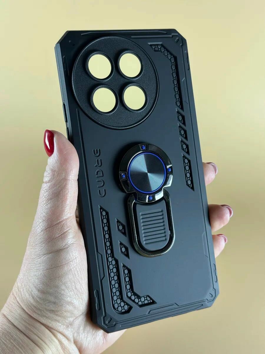 Чехол противоударный на Tecno Spark 30 Pro / Чехол на Техно Спарк 30 Про с защитой камеры, ударопрочный, усиленный с кольцом, черный — фото 1