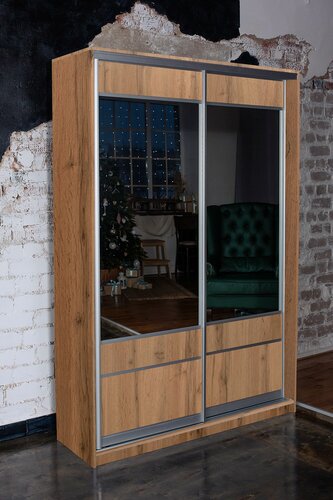 Изображение товара Шкаф- купе ЭльфОла "Эко" 180*45*240 см, дуб вотан, фасады вставка зеркало