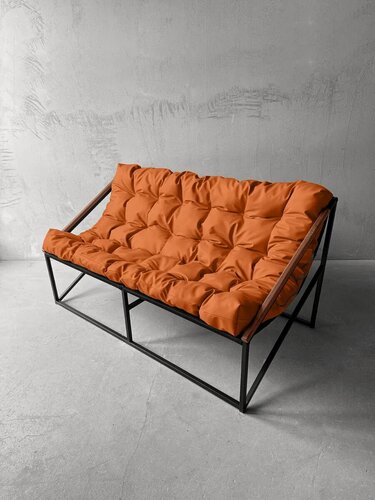 Изображение товара Диван лофт прямой, уличный, в офис, на балкон, на веранду, в гостинную, кухонный, минимализм, Слэш ++ кожзам оранжевый