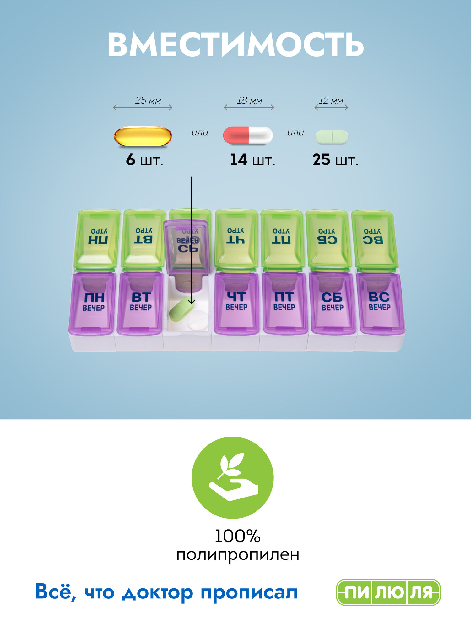 Таблетницы Xiaomi Пилюля Таблетница на неделю Трансформер двойной ( 7 дней по 2 отделения)