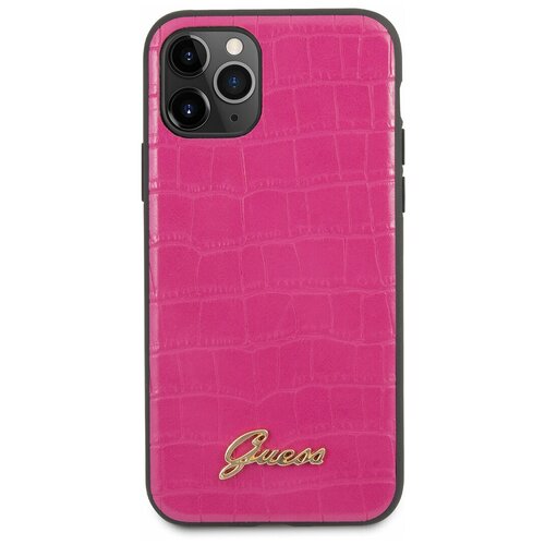 фото Чехол guess для iphone 11 pro max animal croco with metal logo hard pu pink