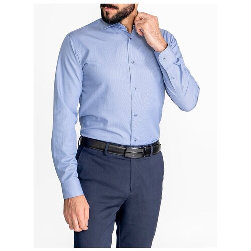 фото Рубашка мужская длинный рукав greg 221/139/50013/z/1p_gb, полуприталенный силуэт / regular fit, цвет голубой, рост 174-184, размер ворота 39