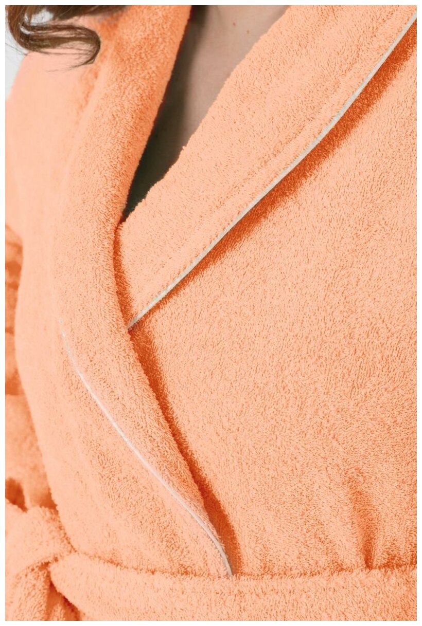 Халат махровый Everliness женский шалька+кант цвет персик, размер 62 - фотография № 7