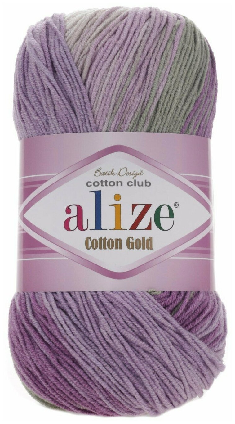 Пряжа Alize Cotton Gold Batik (Коттон Голд Батик) 4149 белый-св. серый-сиренево-хаки, 55% хлопок, 45% акрил 100 гр, 330 м, 1 шт