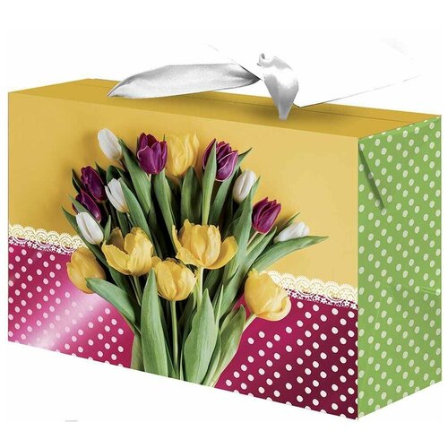фото Пакет-коробка подарочный, тюльпаны, металлик, 15*11*9 см, 1 шт. дон баллон