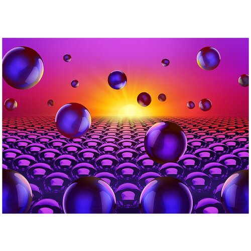 Фиолетовые сферы на закате - Виниловые фотообои, (211х150 см)