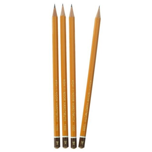 Набор профессиональных чернографитных карандашей 4 штуки Koh-I-Noor 1500 H3, заточенные (786596)