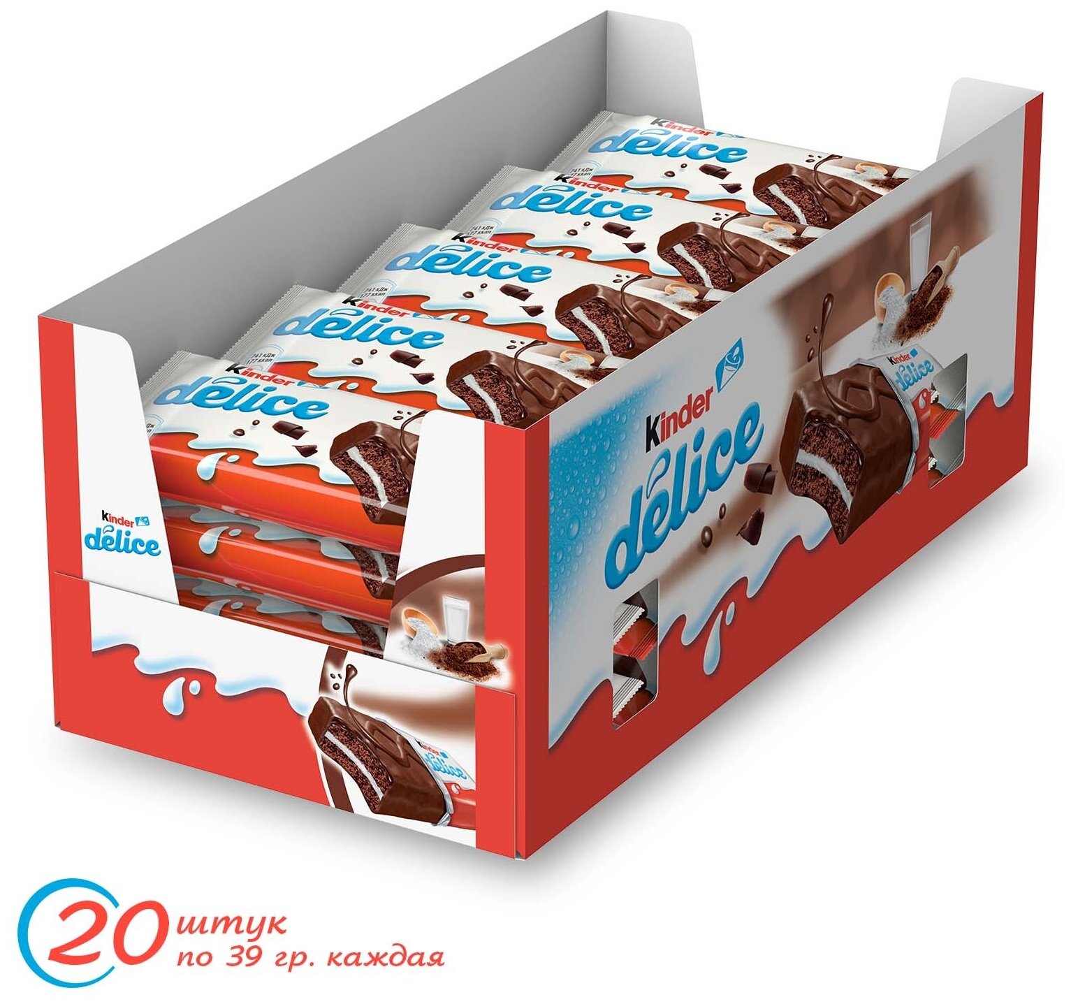 Пирожное Kinder Delice покрытое какао-глазурью с молочной начинкой 20 шт по 39 г