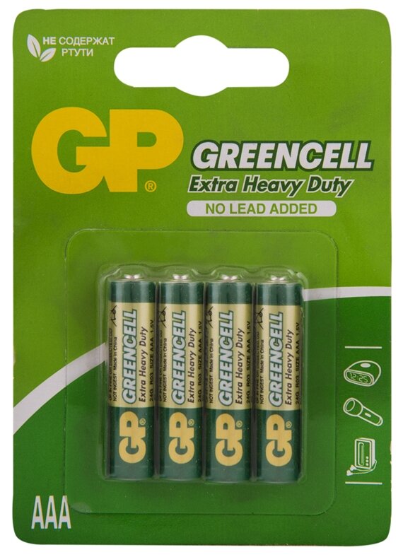 Батарейка GP Greencell AAA/R03 (1.5 В) солевая (блистер, 4шт.) (GP 24G-2CR4)