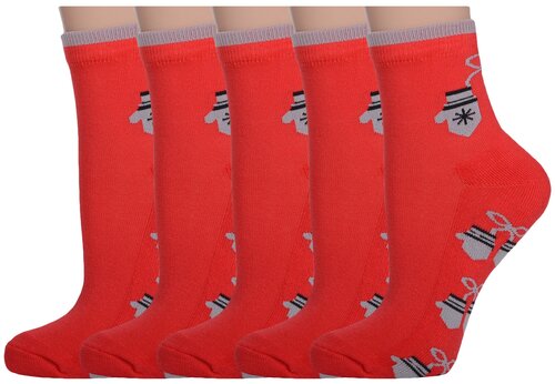 Женские носки Palama средние, махровые, 5 пар, размер 23 (35-37), красный