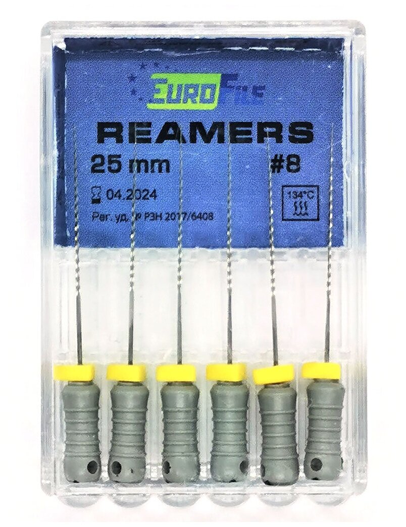 Reamers - стальные ручные дрильборы (каналорасширители), 25 мм, N 08, 6 шт/упак