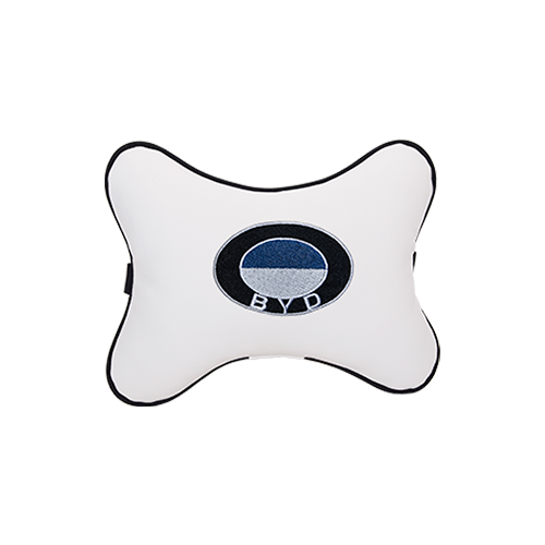 фото Подушка на подголовник экокожа белая с логотипом автомобиля byd vital technologies