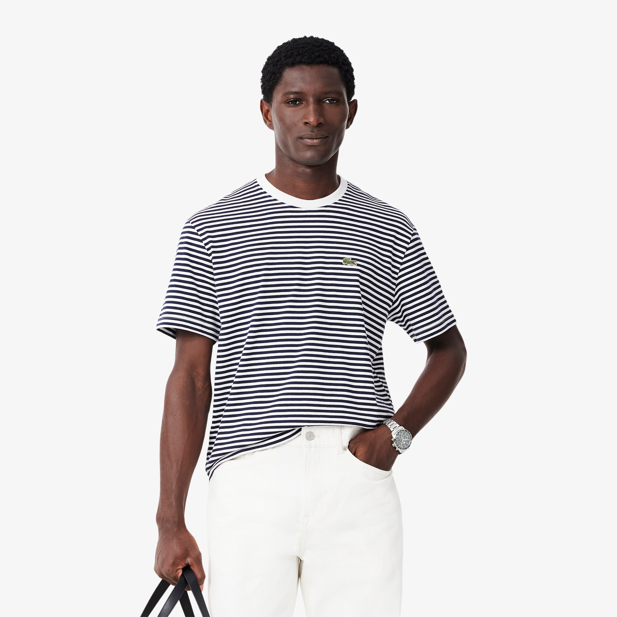 Футболка LACOSTE, размер T5, белый в синюю полоску
