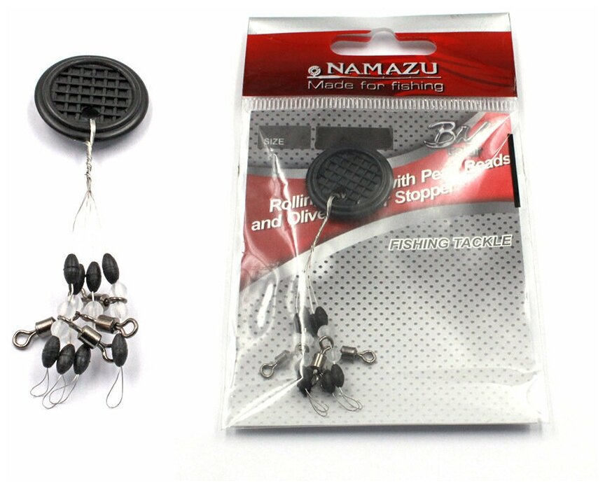 Стопор с вертлюгом Namazu ROLLING SWIVEL PEARL BEADS AND OLIVE RUBBER STOPPER  р. M (уп.4 шт)/1000/