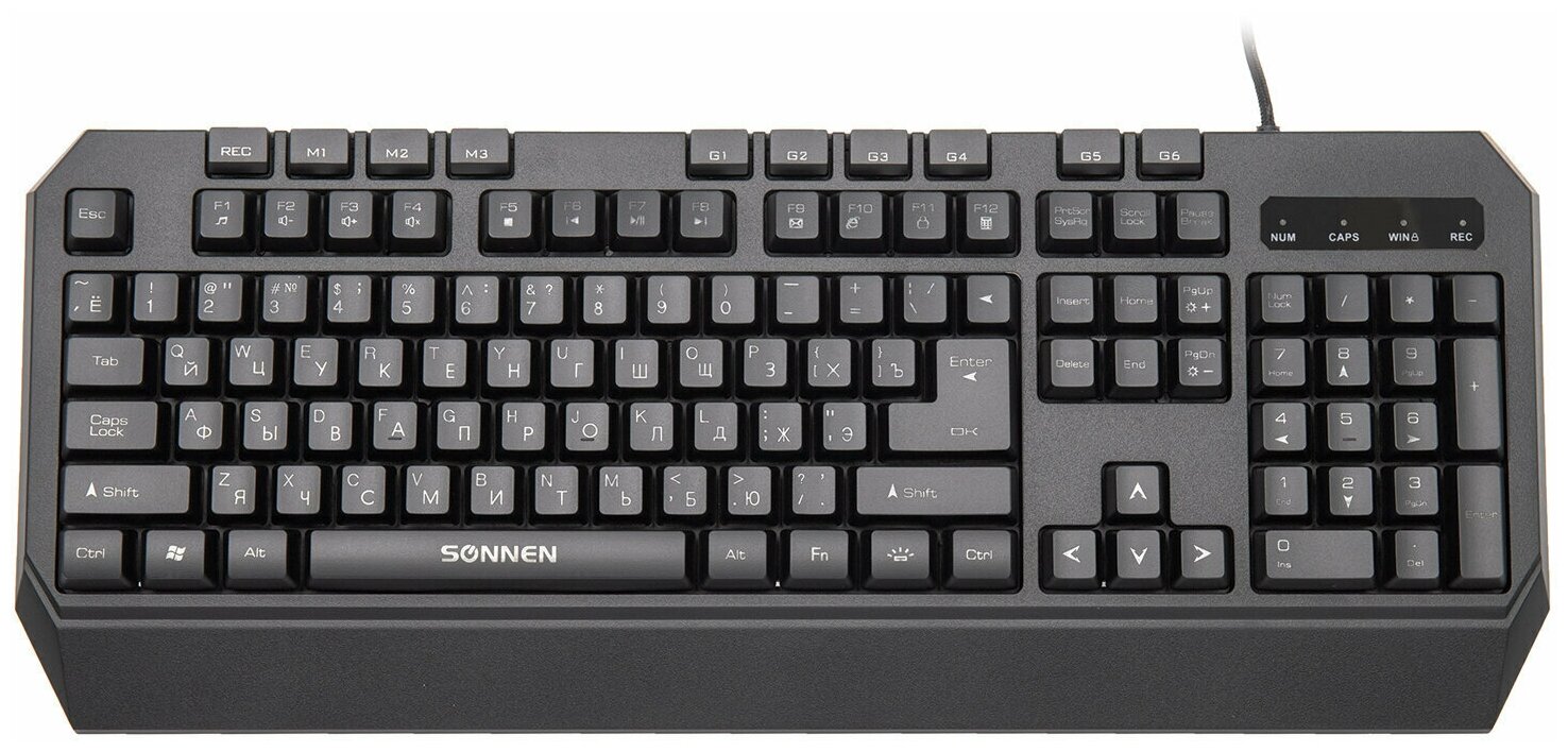 Клавиатура проводная игровая SONNEN KB-7700, USB, 104 клавиши + 10 программируемых клавиш, RGB, черная, 513512