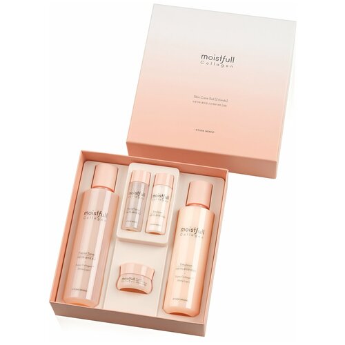 Набор уходовых средств для лица с коллагеном Etude House Lucky Together Moistfull Collagen Set (тоник для лица 200 мл, эмульсия 180мл, тоник для лица 25 мл, эмульсия 25 мл, крем 10 мл) etude house тканевая маска с муцином улитки для лица 20 мл etude house