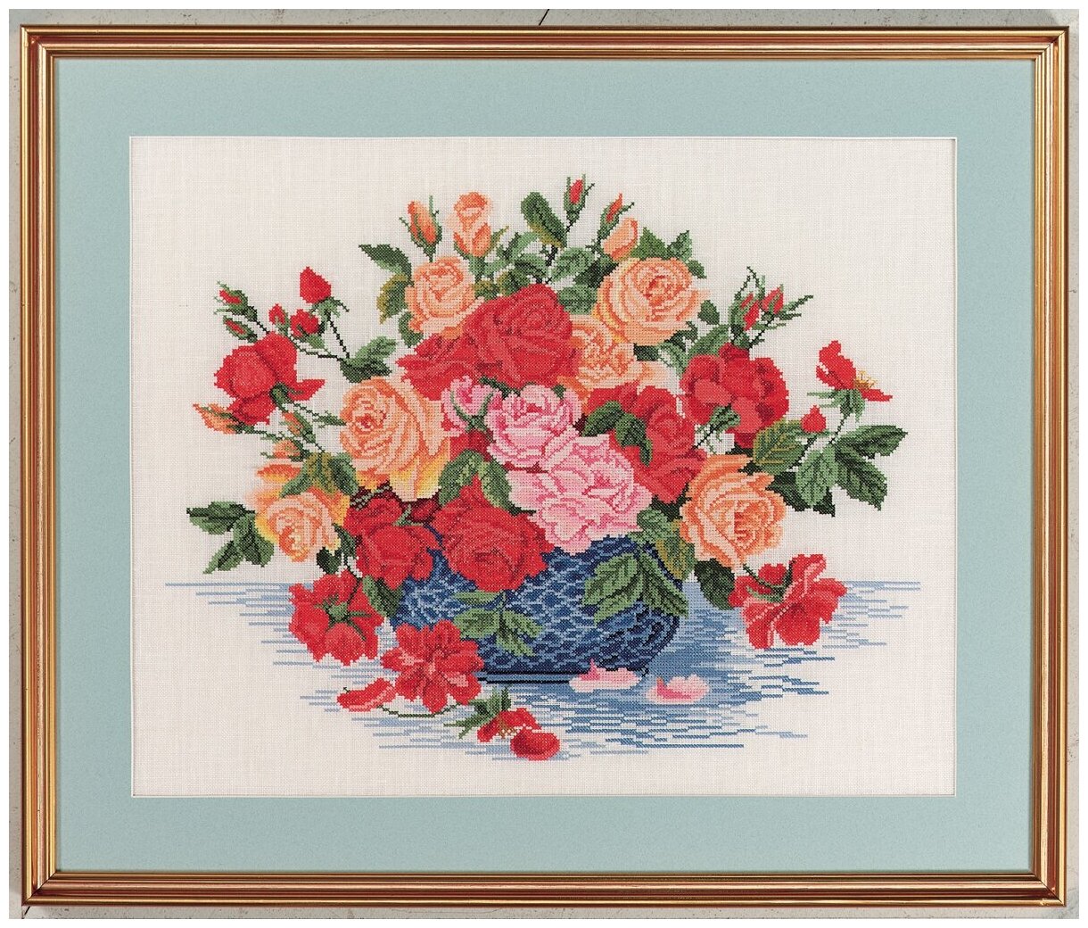 Набор для вышивания Букет роз в синей вазе, лён 26 ct 50 х 60 см EVA ROSENSTAND 14-260