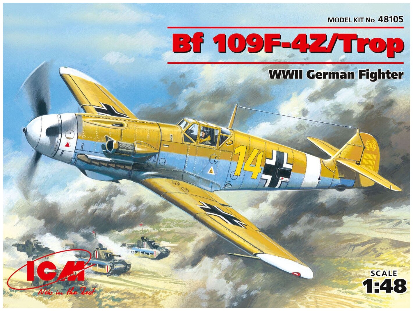 ICM Сборная модель Messerschmitt Bf 109F-4Z/Trop Немецкий истребитель Второй мировой войны, 1/48