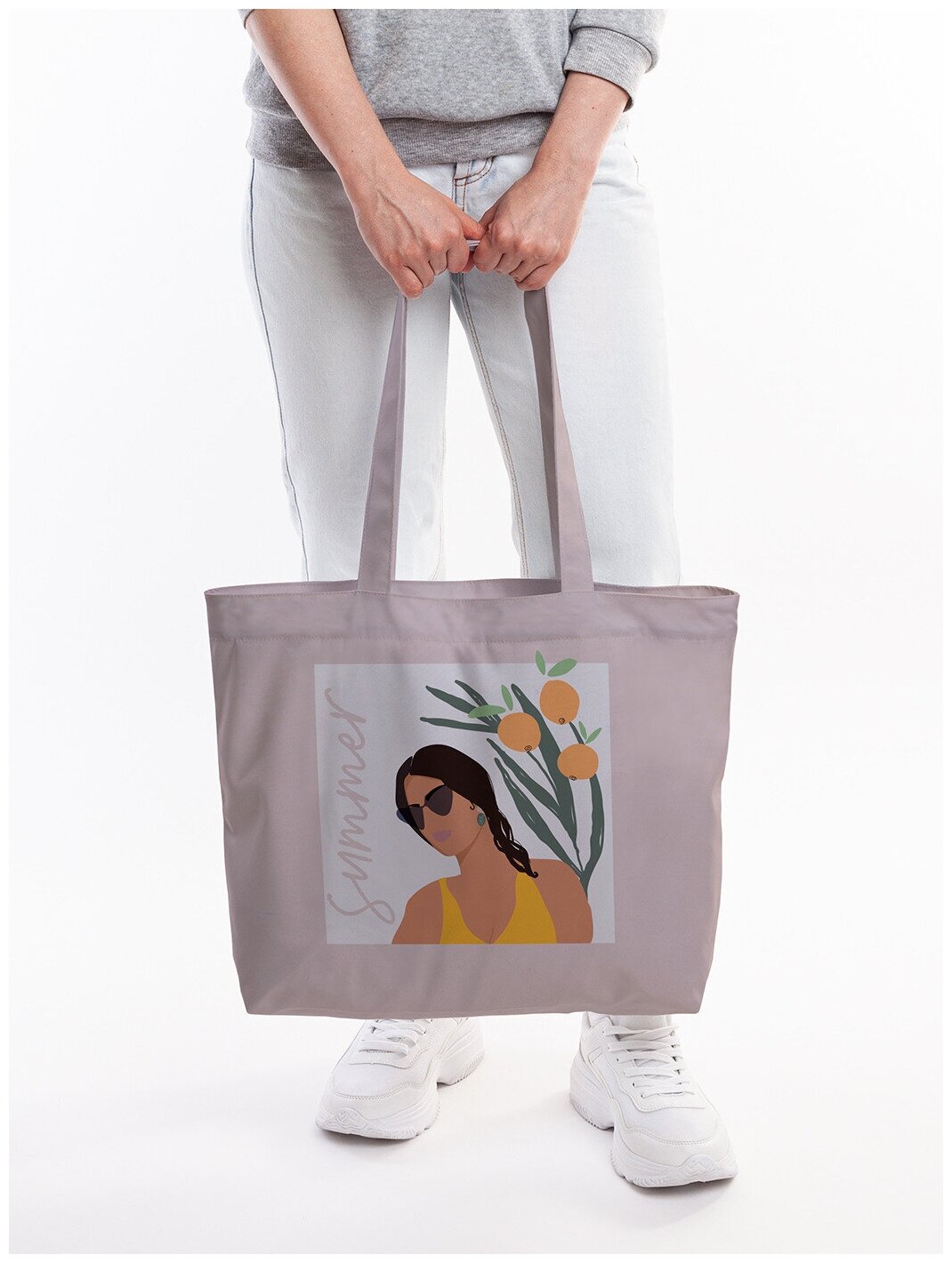 Текстильная женская сумка JoyArty "Девушка в отпуске" на молнии для пляжа и фитнеса - фотография № 1