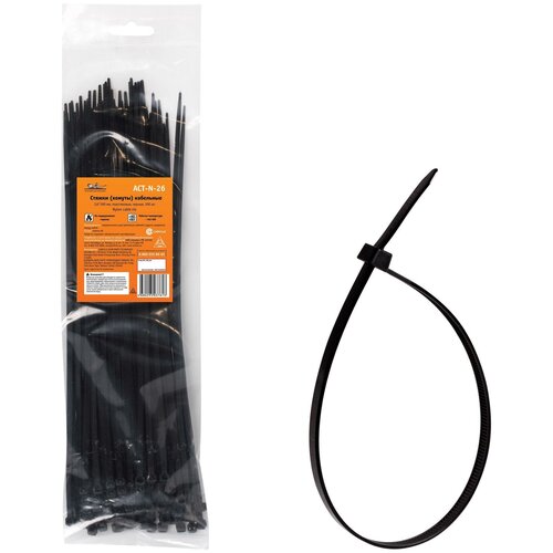 Стяжки (хомуты) кабельные 3,6*300 мм, пластиковые, черные, 100 шт. (ACT-N-26) 500 pieces3 x 60 3x80 3x100 3x120 3x150mm assortment of black plastic self closing nylon cable ties