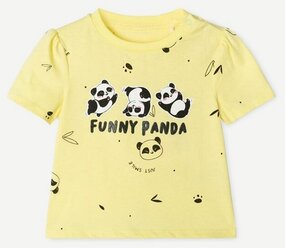 Жёлтая футболка с принтом Funny panda для девочки Gloria Jeans, размер 4-5л/110