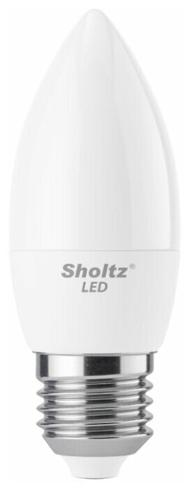Комплект из 5 светодиодных энергосберегающих ламп Sholtz свеча С37 9Вт E27 2700К 220В пластик (Шольц) LEC3019P - фотография № 2
