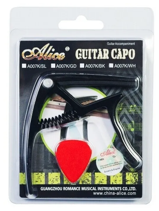 Каподастр для акустической гитары с медиатором в комплекте Alice A007K/BK цвет черный