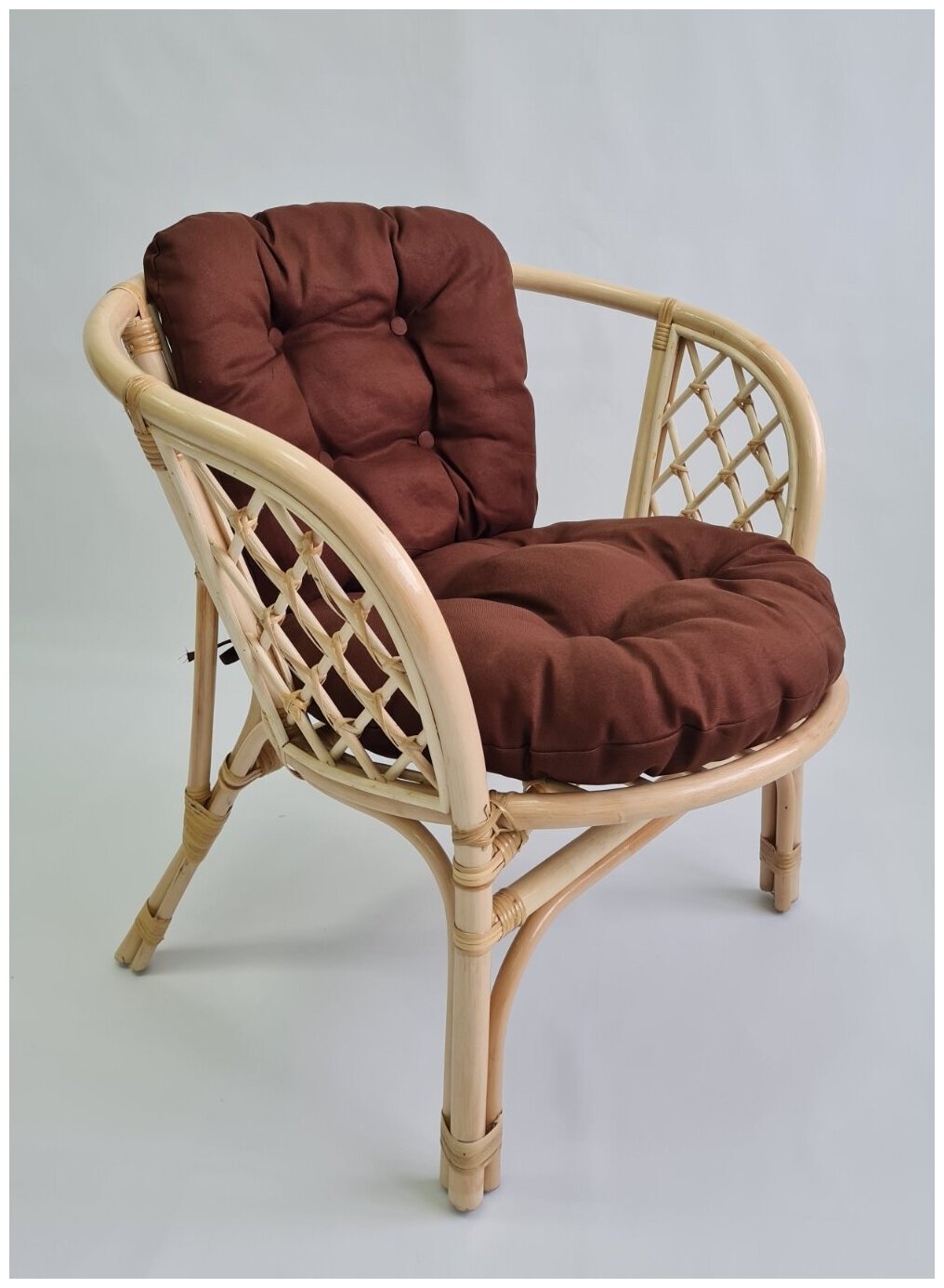 Кресло из натурального ротанга с кофейной подушкой Багама, цвет натуральный