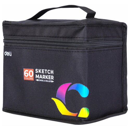 фото Набор маркеров для скетчинга deli e70806-60 двойной пиш. наконечник 60цв. текстильная сумка
