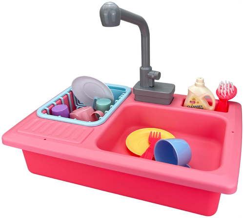 Кухня детская игровая, раковина игрушечная с водой, мойка, с набором посуды, с аксессуарами, 14 предметов