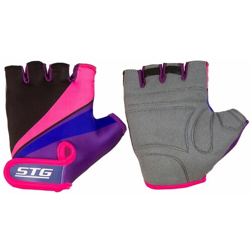 Перчатки велосипедные STG мод.909 с защитной прокладкой,застежка на липучке,размер ХС,Фиолет/черн/розовые