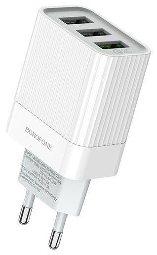 адаптер для зарядки телефона 3 USB Borofone BA40A, QC3.0, 18W, 3 А