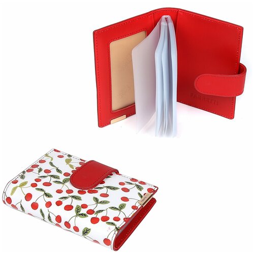 фото Визитница fabretti, натуральная кожа, 2 кармана для карт, для женщин, белый, красный
