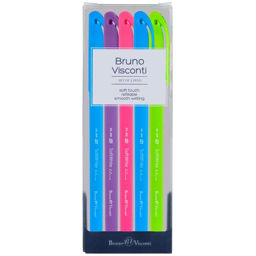 Набор из 5-ти ручек BrunoVisconti, шариковые масляные, 0.5 мм, синие, SoftWrite. SPECIAL, Арт. 20-0090-5