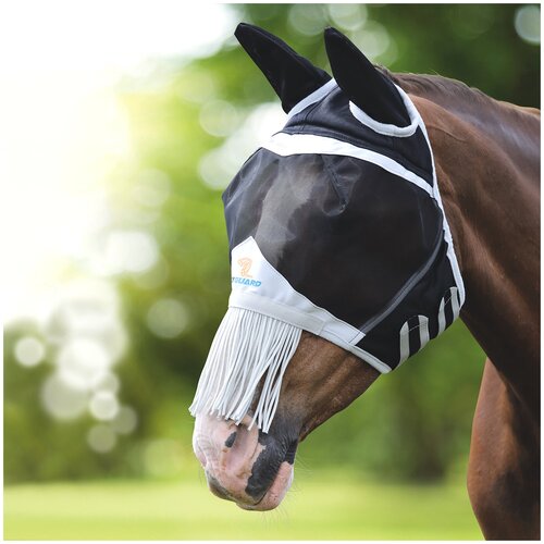 фото Маска антимоскитная для лошади с ушами и бахромой shires fly guard "fine", pony, чёрный (великобритания)
