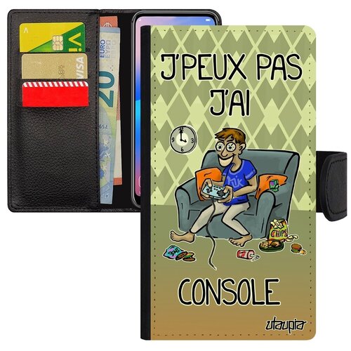 фото Яркий чехол-книжка на смартфон // apple iphone x // "не могу - у меня приставка!" рисунок надпись, utaupia, зеленый