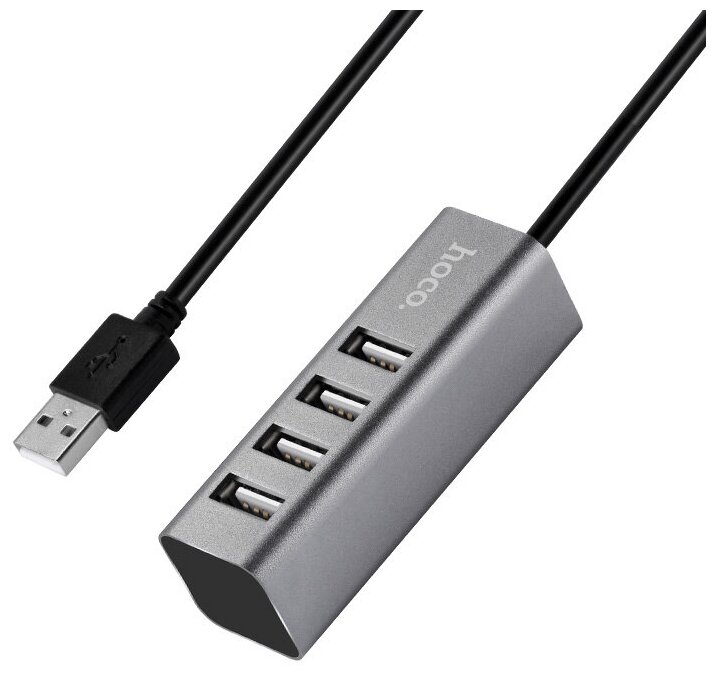 USB Хаб (HB1) c 1 USB на 4 USB, HOCO, серый