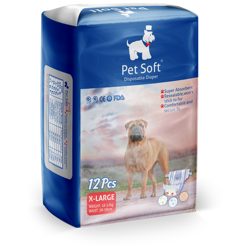 Pet Soft Одноразовые впитывающие подгузники для животных Pet Diaper (12шт), Размер M