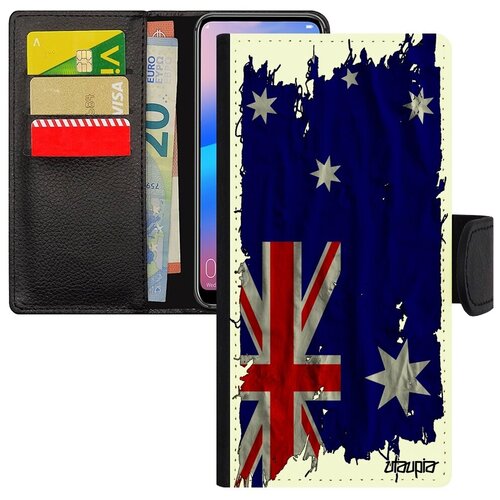 фото Защитный чехол-книжка для мобильного // galaxy a50 // "флаг австралии на ткани" государственный патриот, utaupia, белый