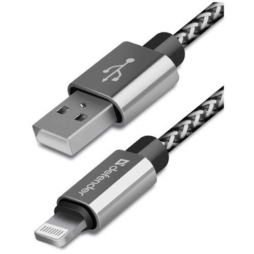 Кабель Defender ACH01-03T PRO USB(AM) - Lightning(M), для Apple, 2.1A output, в оплетке, 1м, белый, 297726