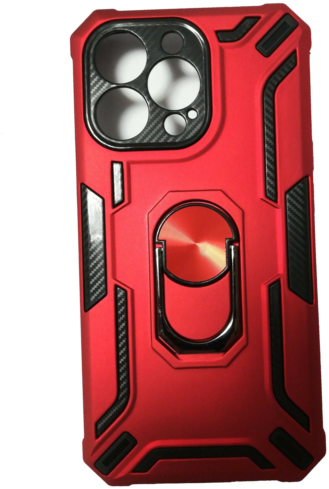 Противоударный чехол пластмасса красный для Apple IPhone 13 Pro Max c доп. защитой камеры и магнитом для держателя в авто / айфон 13 про макс