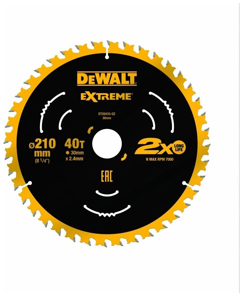 Пильный диск DEWALT DT20433, EXTREME 210/30, 40T ATB7