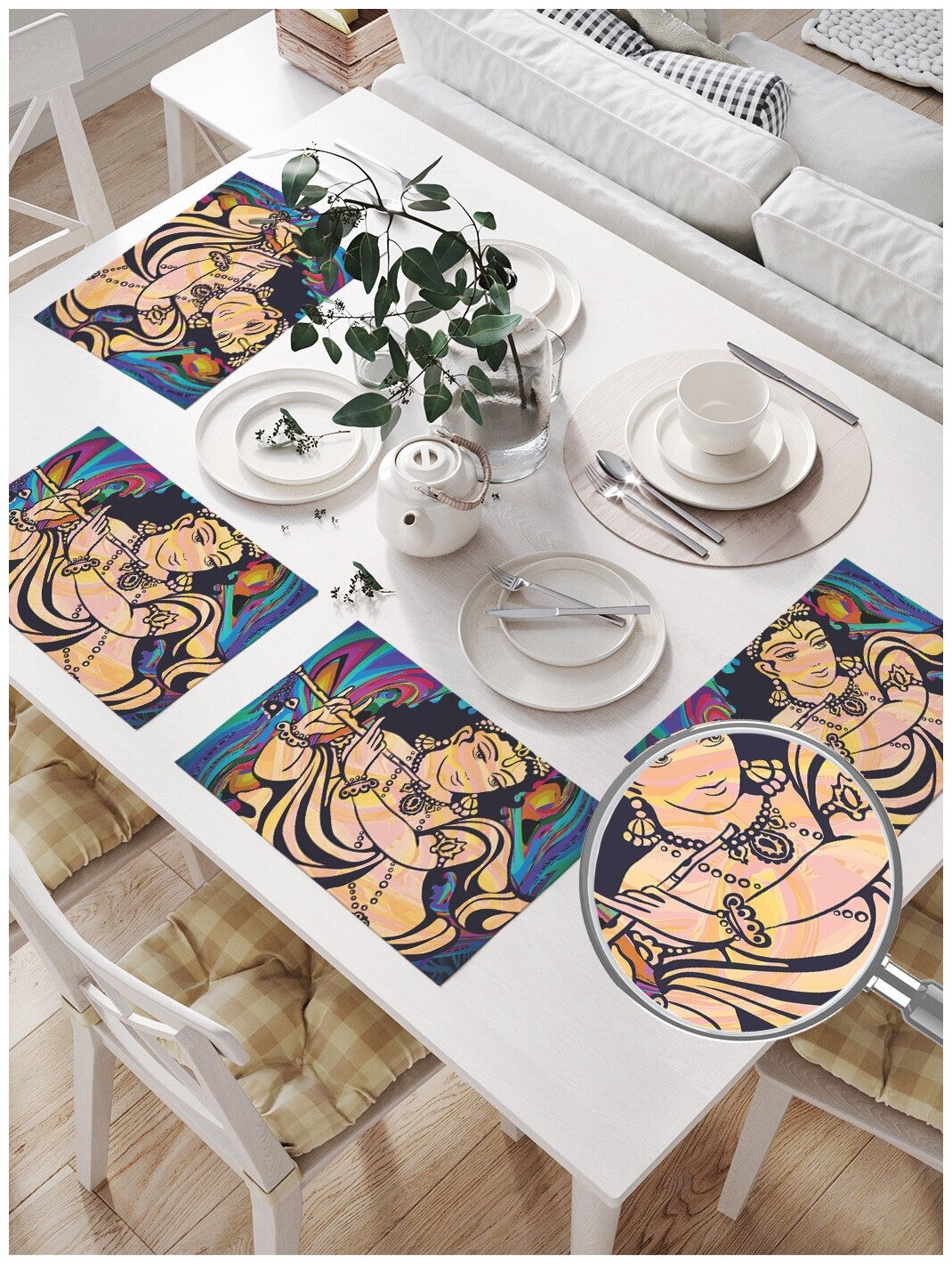 Комплект тканевых салфеток JoyArty "Индийская богиня" для сервировки стола, 32x46 см, 4шт. - фотография № 2